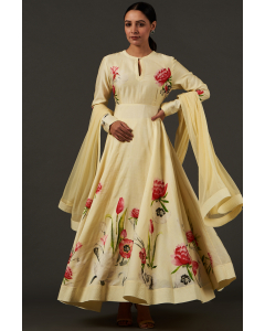 Lime Yellow Digital Printed Anarkali Paired Up With Churidar And Dupatta